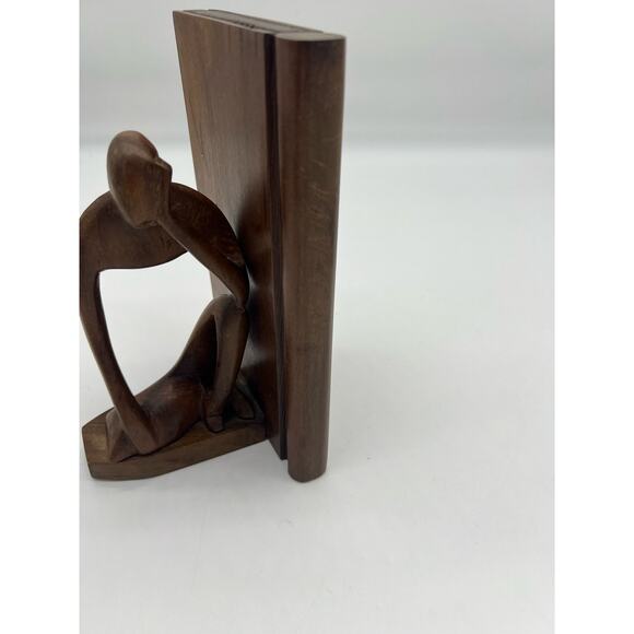 Man Modern Abstract Art Wood Sculture Thinking Book End Tranquility Handcrafted - Picture 3 of 16